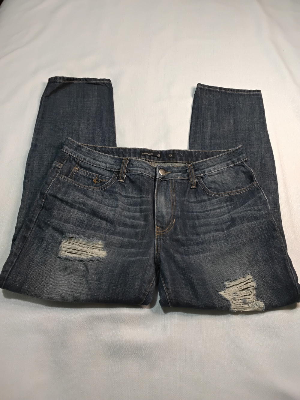 Distressed Indigo Women’s Boyfriend Jeans - Relaxed Casual Fit Sz 9.